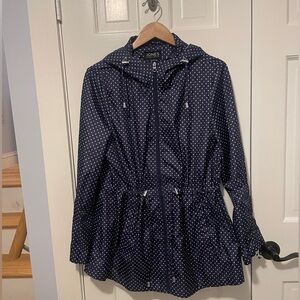 Jones New York Navy Polka Dot Rain Coat